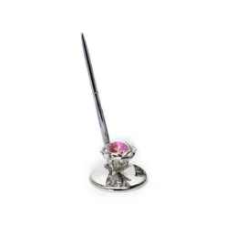 Pink Crystal Silver Pen Stand