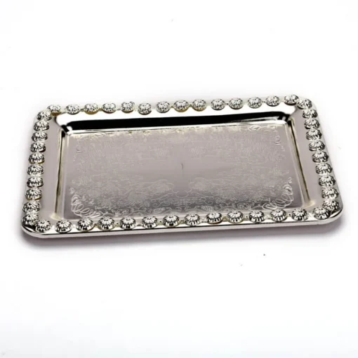Rectangle Floral Border Silver Tray - Image 3