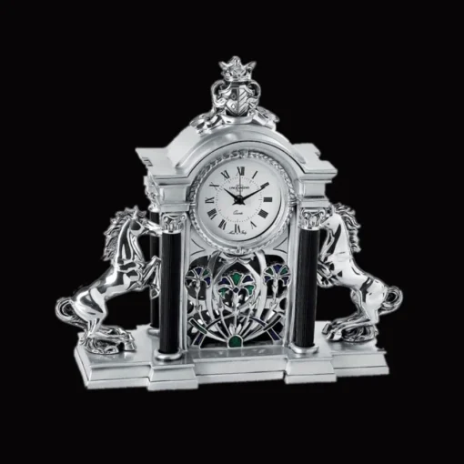 Roman Horses Unique Silver Clock