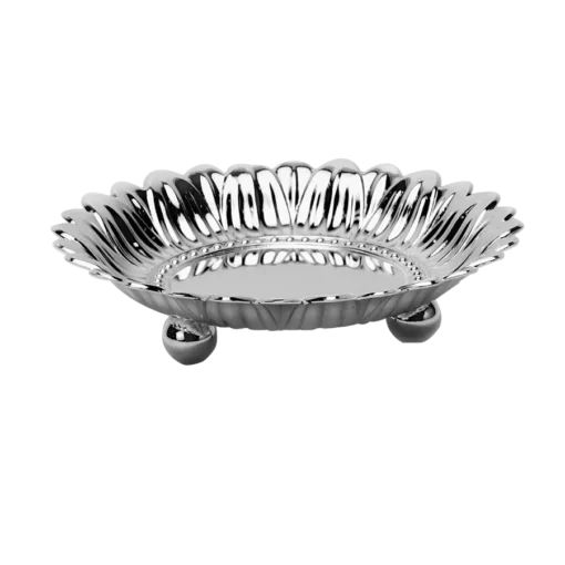 Round Carved Silver Flower Bowl