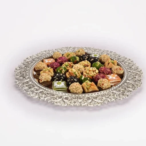 Round Cutwork Serving Silver Plate