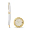 Sheaffer Gift Set ft. Bright Chrome 300 Ballpoint Pen with Gold Trims and Table Clock