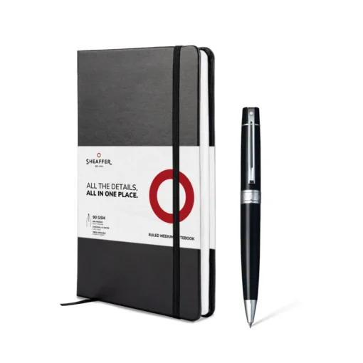 Sheaffer® Gift Set ft. Glossy Black S300 9312 Ballpoint Pen with Chrome Trim and Medium Notebook 5 Sheaffer® Gift Set ft. Glossy Black S300 9312 Ballpoint Pen with Chrome Trim and Medium Notebook