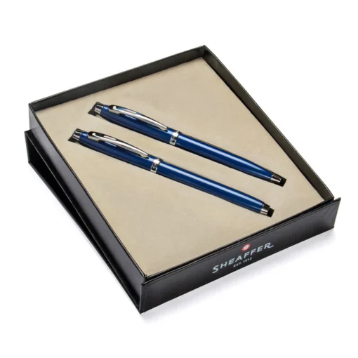 Sheaffer® Gift Set ft. Glossy Blue S100 9339 with Chrome Trim as Set of 2 pens - Ballpoint Pen & Rollerball pen