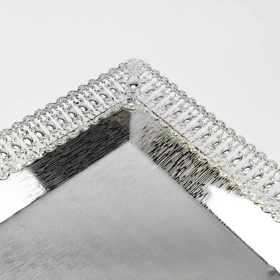 Square Cutwork Silver Platter, Size-Medium 4 Square Cutwork Silver Platter, Size-Medium