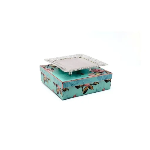 Square Cutwork Silver Platter, Size-Medium