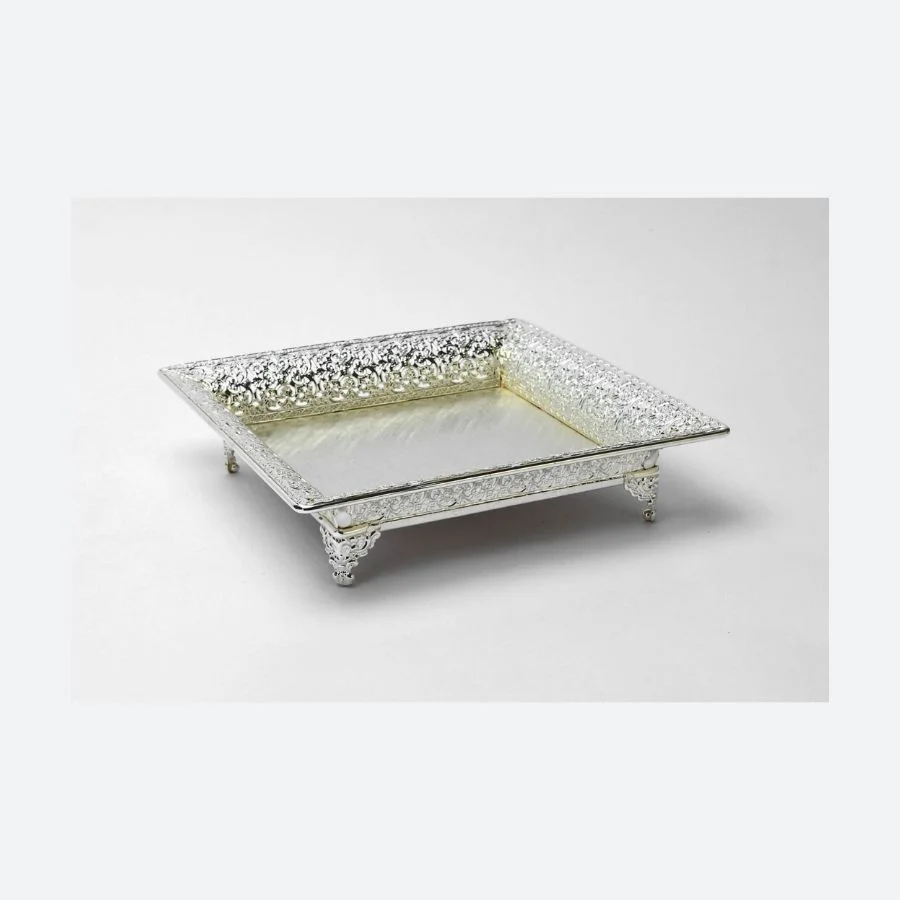 Square Cutwork Silver Tray 6 Square Cutwork Silver Tray