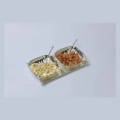 Square Fluted Bowls With Tray (Set of 2)