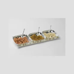 Square Fluted Bowls With Tray (Set of 3)