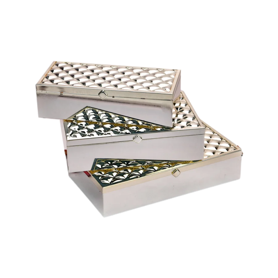 Square Weave Design Silver Box, Size-Medium 3 Square Weave Design Silver Box, Size-Medium