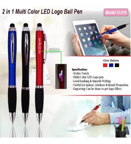 2 In 1 LED Multi Colour Logo Ball Pen GCH 016