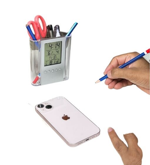 Multi Functional Table Top Pen Holder With Digital Display Clock GCH 1802 4 Multi Functional Table Top Pen Holder GCH 1802