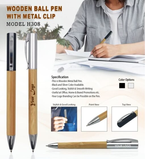 Wooden Ball Pen With Metal Clip GCH 308