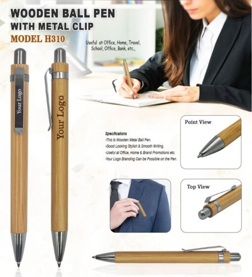 Wooden Ball Pen With Metal Clip GCH 310 4 Wooden Ball Pen With Metal Clip GCH 310