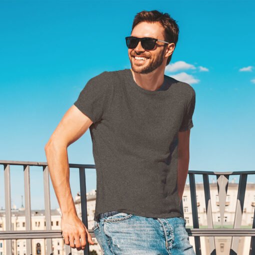 Ruffty Crew Neck T-shirt-BLACK-MELANGE