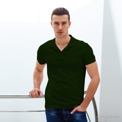 Ruffty Solid Collar T-shirt-Bottle-Green