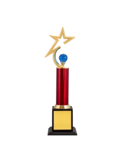A wooden base with Red pipe and Crystal holding a Star Trophy GCZ 1140