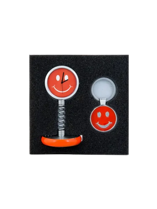 Smiley Spring Table Clock with key chain Gift Set GCZ 490