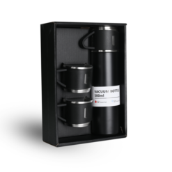 Black Vacuum Flask Gift Set- Bottle with 3 Cups