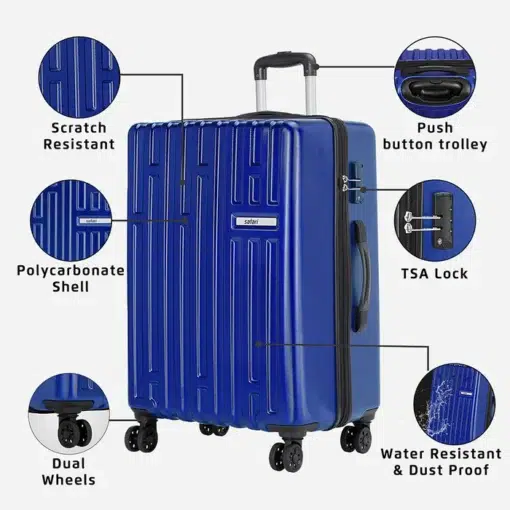 Safari Cargo Neo Metallic Blue Trolley Bag with TSA lock and Dual Wheels 4 Safari Cargo Neo Metallic Blue Trolley Bag with TSA lock and Dual Wheels