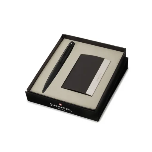 Sheaffer Gift Set 300 Ballpoint Pen with Business Card Holder Matte Black with Black Trims