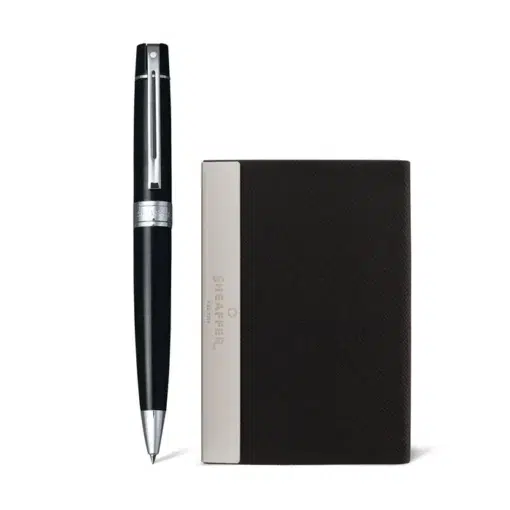 Sheaffer Gift Set 300 Ballpoint Pen with Business Card Holder Glossy Black with Chrome Trims