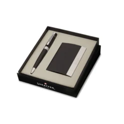 Sheaffer Gift Set 300 Ballpoint Pen with Business Card Holder Glossy Black with Chrome Trims