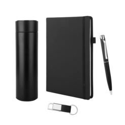 Trendy Black 4 in 1 Combo Gift Set (Temperature Bottle, Keychain, pen, Diary)