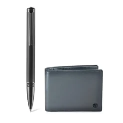 Lapis Bard Gift Set Torque Ballpoint Pen with Ducorium Graphite Wallet Black with Black Trims