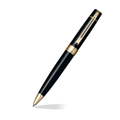 Sheaffer Gift Set Glossy Black 300 9325 Ballpoint Pen With Gold-Tone Trim Pen Pouch