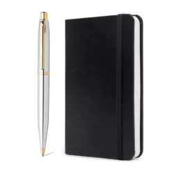 Sheaffer Gift Set VFM Ballpoint Pen with Small Notebook Polished Chrome with Gold Trims