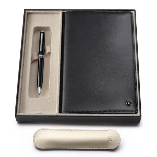 Lapis Bard Gift Set Contemporary Dark Ballpoint Pen and Mayfair Leather Notebook