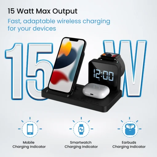 BELLA 15 Watt Output Wireless Charger with Digital Alarm Clock