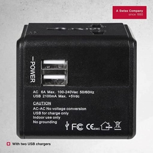 Wenger, Universal Travel Adapter with USB Charger, Black
