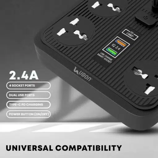 Ubon Ustaad EXT-331, 8-IN-1 2500W and 2.4-Ampere Extension Board with LED Lamp 4 Ubon Ustaad EXT-331, 8-IN-1 2500W and 2.4-Ampere Extension Board with LED Lamp