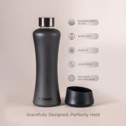 Glasafe SYP Borosilicate Glass Bottle with Silicone Base 550ml (Noir)