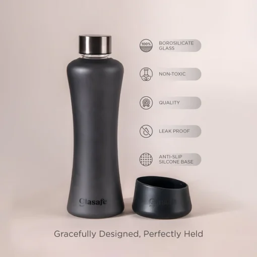 Glasafe SYP Borosilicate Glass Bottle with Silicone Base 550ml (Noir)