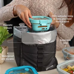 Glasafe Desk Munch Office Combo with Lunch Bag Set of 4 (Tiffin: 320mlx1 + 520mlx1 + Bottle: 750ml) 8 Glasafe Desk Munch Office Combo with Lunch Bag Set of 4