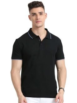 SKECHERS BLACK POLO WITH WHITE AND ROYAL BLUE TIPPING