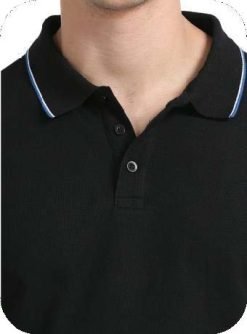 SKECHERS BLACK POLO WITH WHITE AND ROYAL BLUE TIPPING