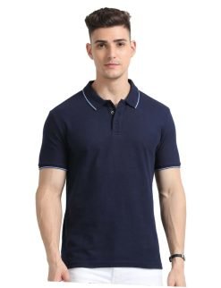 SKECHERS NAVY BLUE POLO WITH WHITE AND ROYAL BLUE TIPPING