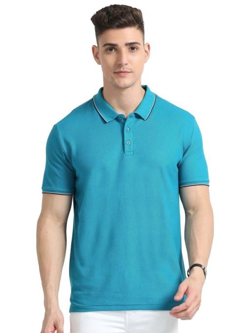 SKECHERS TURKISH BLUE POLO WITH WHITE AND NAVY BLUE TIPPING