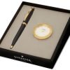Sheaffer Glossy Black S100 9322 Ballpoint Pen with Gold Tone Trim and Table Clock