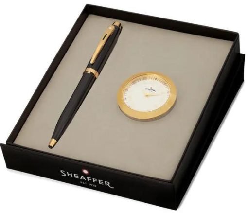 Sheaffer Glossy Black S100 9322 Ballpoint Pen with Gold Tone Trim and Table Clock 5 Sheaffer Glossy Black S100 9322 Ballpoint Pen with Gold Tone Trim and Table Clock