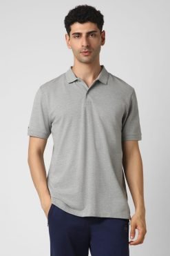 Van Heusen Melange Grey 100% Cotton T-Shirt