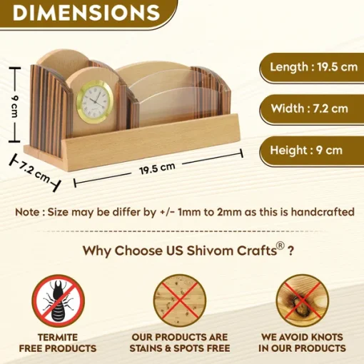 Beige Wooden Pen Stand with Personalised Name with Clock and Mobile Stand and card Holder 6 Beige Wooden Pen Stand with Personalised Name with Clock and Mobile Stand and card Holder