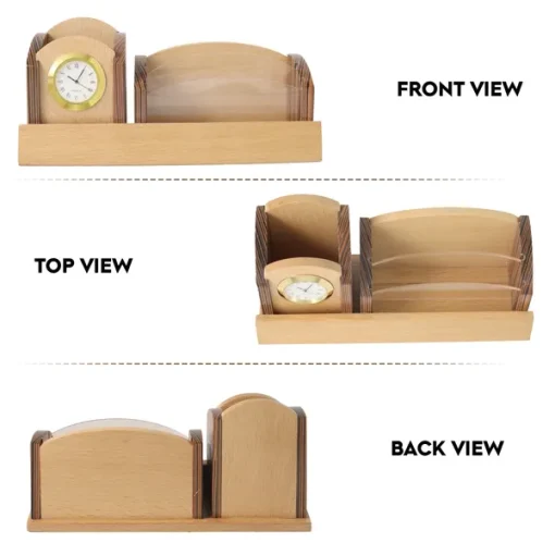 Beige Wooden Pen Stand with Personalised Name with Clock and Mobile Stand and card Holder 8 Beige Wooden Pen Stand with Personalised Name with Clock and Mobile Stand and card Holder