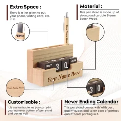 Personalised Beige Card Holder with Calendar and Pen Stand