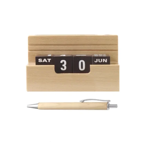 Personalised Beige Card Holder with Calendar and Pen Stand