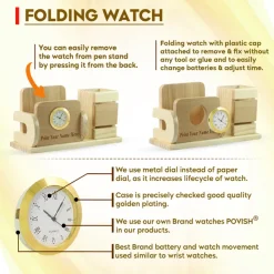 Personalised Beige Wooden Desk Name Plate with Mobile stand, Pen Stand and Clock 10 Personalised Beige Wooden Desk Name Plate with Mobile stand, Pen Stand and Clock